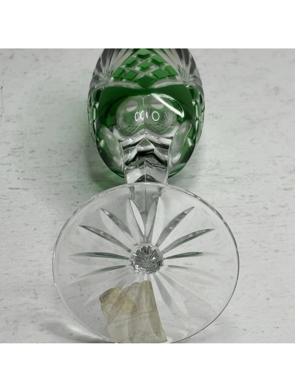 Ajka Crystal Caroline Cut to Clear Emerald Green Champagne Flute